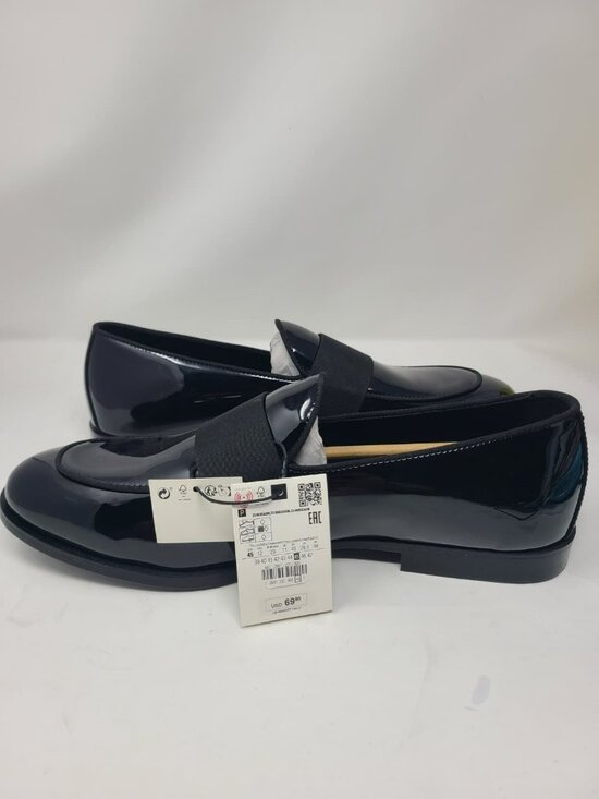 Zara Man Black Hi Shine LEATHER PENNY Slip Ons LOAFERS Size 12 2647/220 main image 5